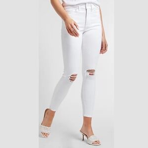 Express White Ripped High Rise Hyper Stretch‎ Skinny Jeans Size 8R Women's